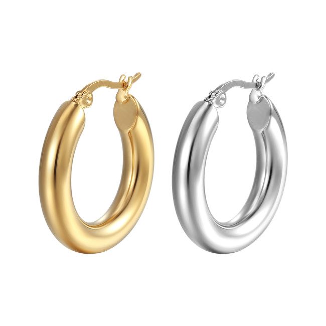 Fashion Titanium Steel Bold Round Earrings 18K Gold Plating Stainless Steel Ear Clip Personality Hoop Earring