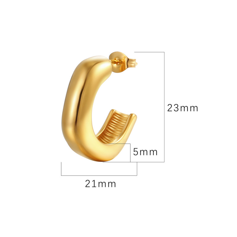 Square Stainless Steel Irregular Earrings Trendy Fashion Cast 18K Gold Women's Titanium Steel Hoop Ear Clip Earring