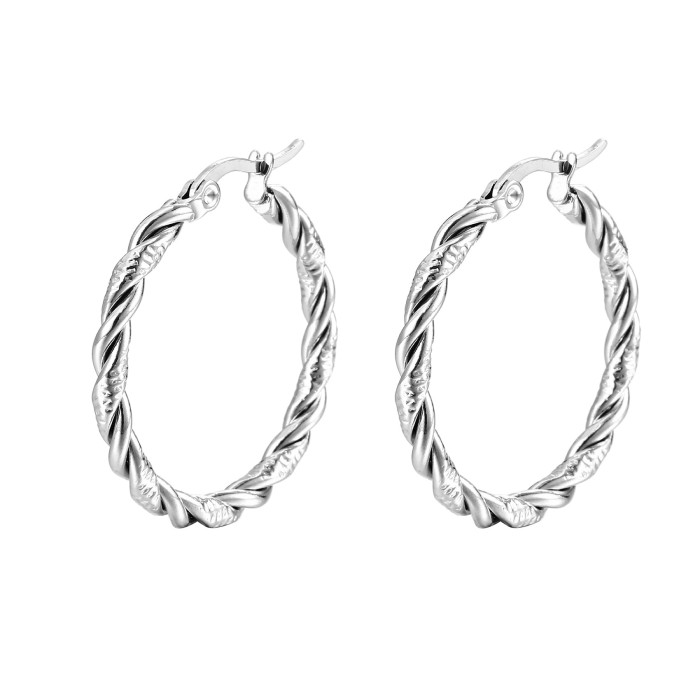 INS Style  Fashion C Shaped Stainless Steel Earrings Trendy Multi-Strand Twisted Women's Round Titanium Steel Hoop Earrings