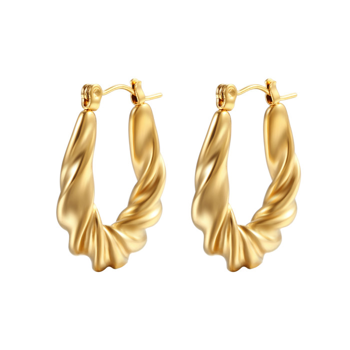 18K Gold Stainless Steel Twist Earrings Ins Style  Titanium Steel Women's Temperament Trend Ear Clip Hoop Earrings