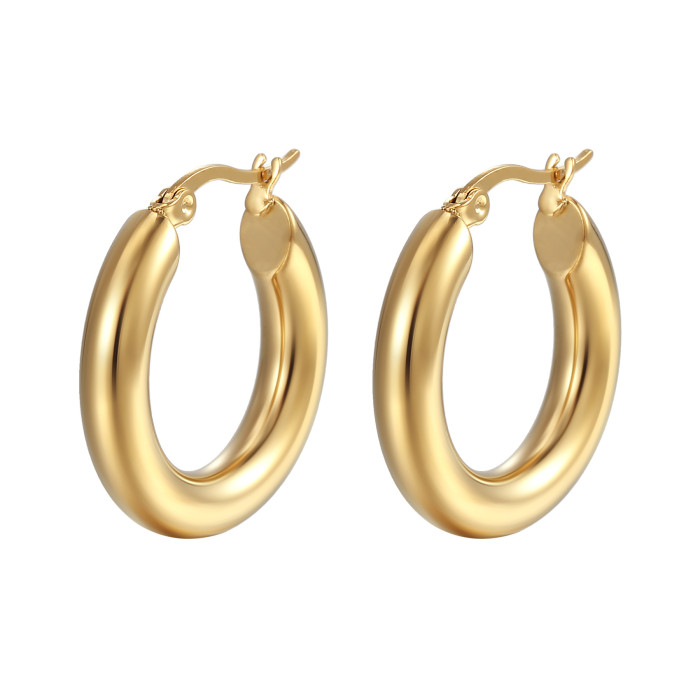 Fashion Titanium Steel Bold Round Earrings 18K Gold Plating Stainless Steel Ear Clip Personality Hoop Earring