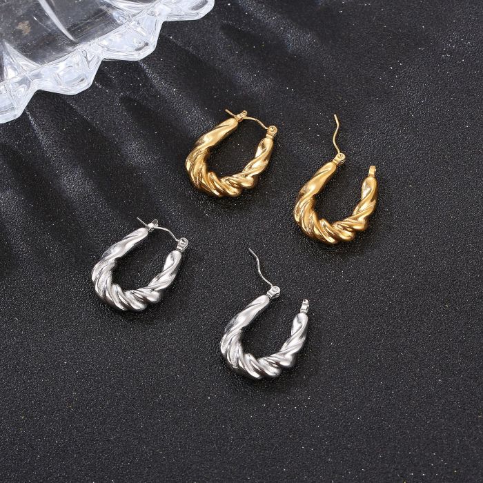 18K Gold Stainless Steel Twist Earrings Ins Style  Titanium Steel Women's Temperament Trend Ear Clip Hoop Earrings