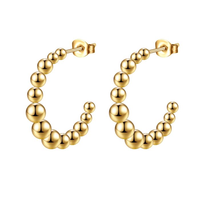 INS Style Titanium Steel Bead Earrings Women's Fashion Gold C Shaped Welding Bead Stainless Steel Trendy Hoop Earring