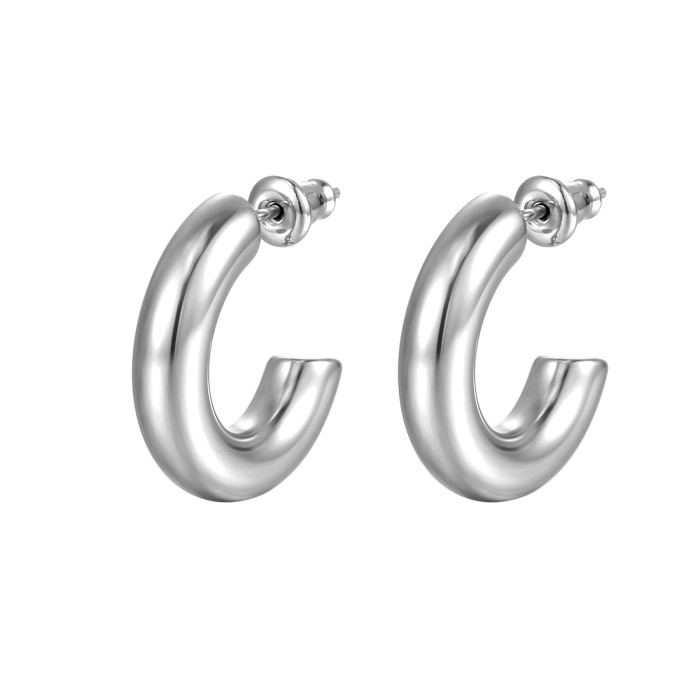 Fashion Stainless Steel C- Shaped Earrings Bold Thickened Women's Titanium Steel  Simple Trending Hoop Earrings