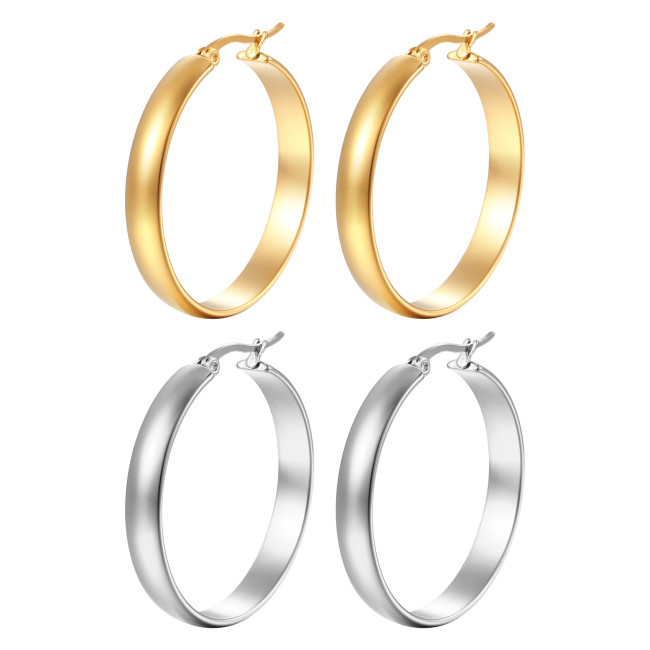 Stylish Round Stainless Steel Circle Women's Earrings Trend Titanium Steel Glossy Exaggerated Ear Clip Big Hoop Earring