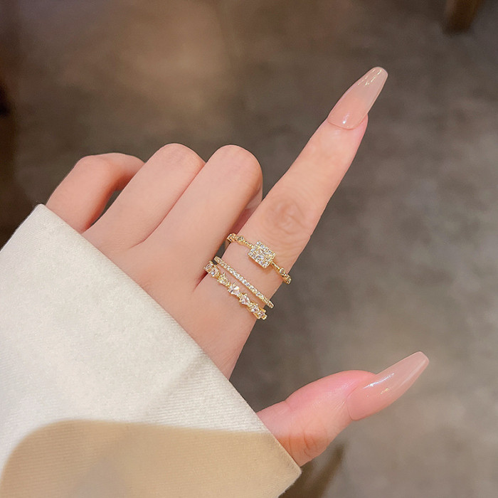 Retro Minimalist Opening Rings For Women Double Layer Zircon Adjustable Finger Ring Girl Personality Jewelry