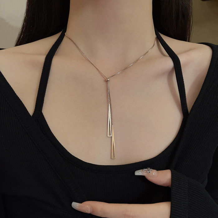 Triangle Long Chain Female Pendant Metal Streetwear Necklace Geometric Adjustable Pull Chains Tassel Necklaces For Women Jewelry