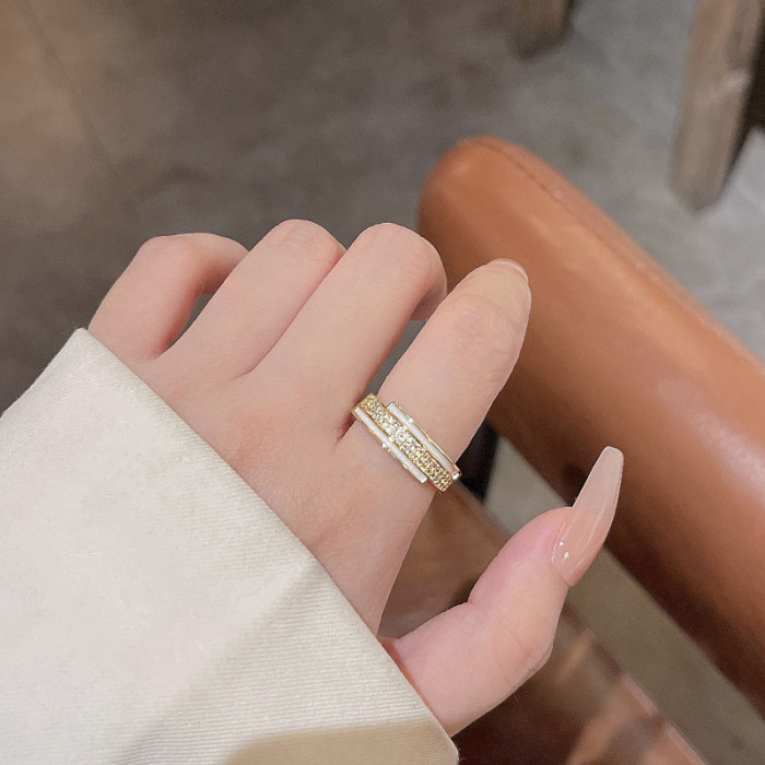 Enamel Korean Fashion for Women Geometric Irregular Chain Shape Opening Ring Jewelry