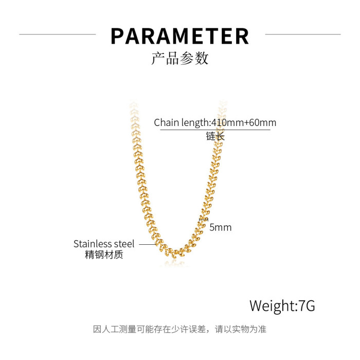 Ornament Factory Fashion Minimalist  Titanium Steel Wheat Trendy  Gold Stainless Steel Necklace