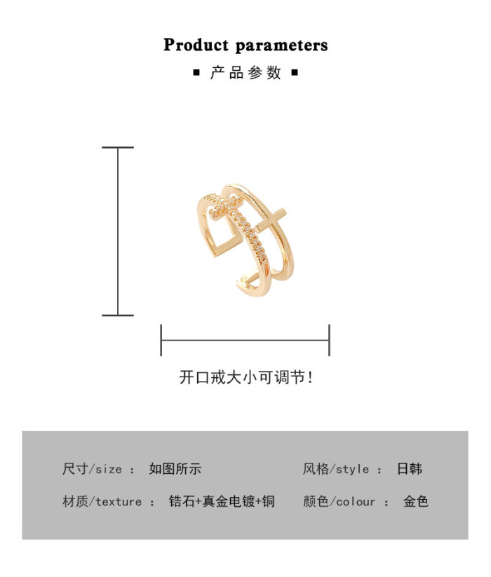 Double Cross Flashing Zircon Open Rings for Women Student Korean Index Finger Ring 2022 Fashion Jewelry Gift
