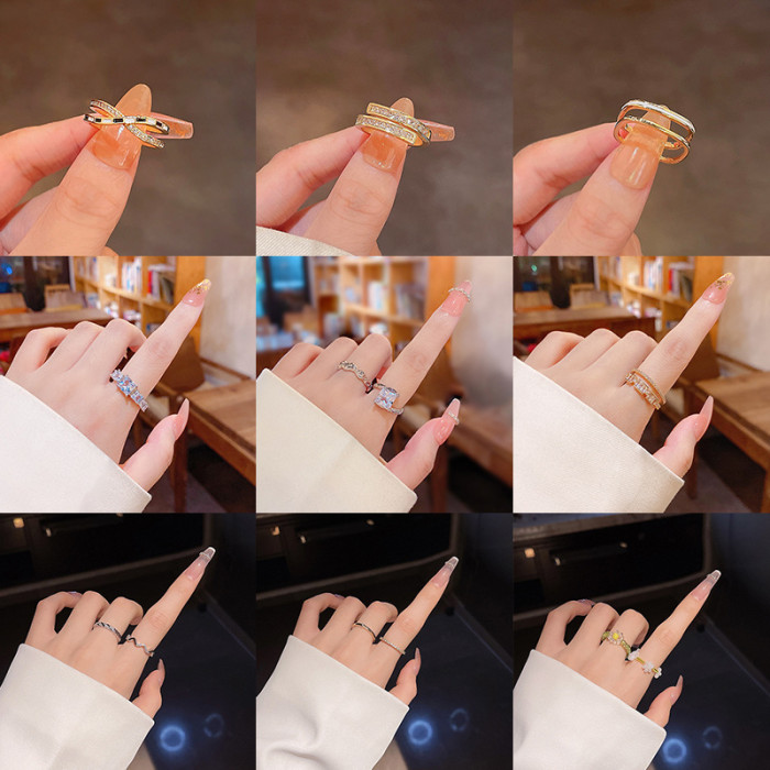 New Trendy Crystal Claws Pearl Elegant Open Butterfly Rings for Women Girls Cubic Zirconia Women Wedding Jewelry