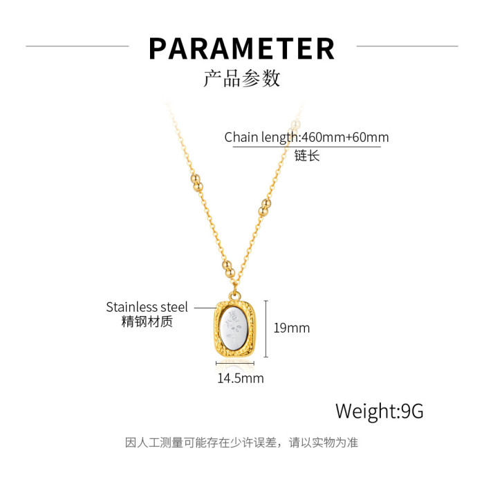 Ornament Titanium Steel Square Plate Rose Personality Fashion Stainless Steel Necklace for Women