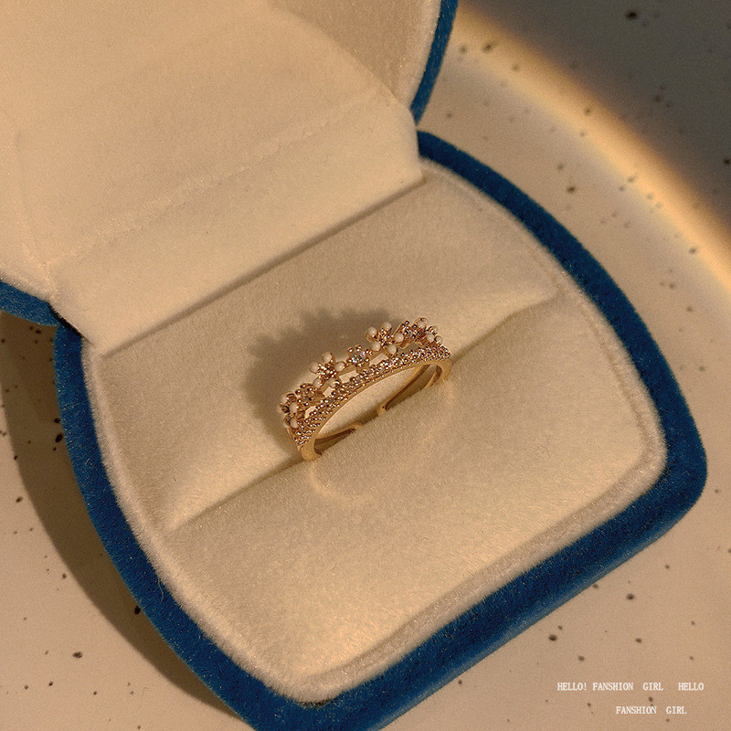 Zircon Flower Rings for Women Double Layered Open Adjustable Stainless Steel Romantic Wedding Jewelry
