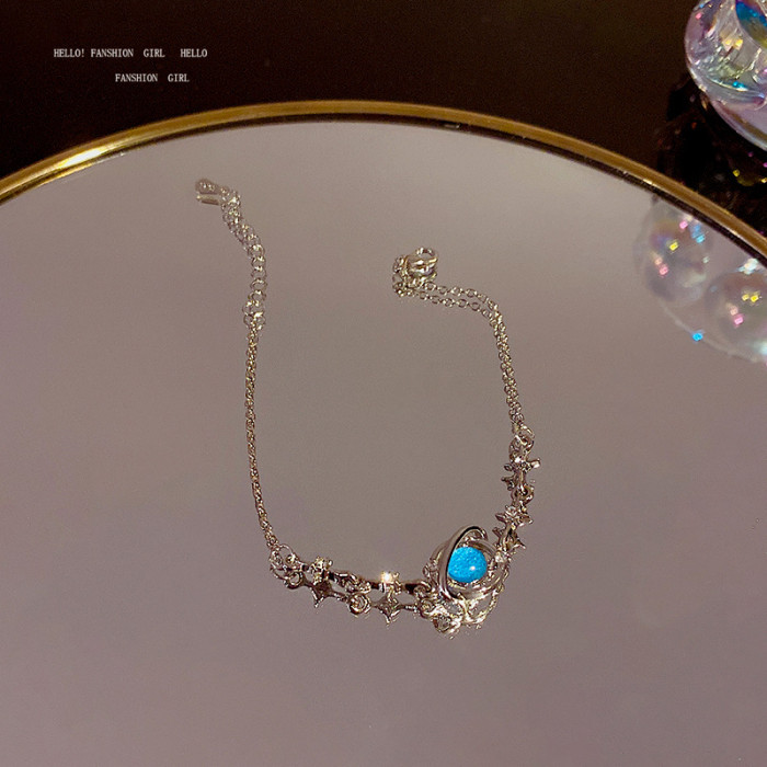 Fashion Blue Planet Charm Bracelet Bangle For Women Wedding Party Jewelry Gift