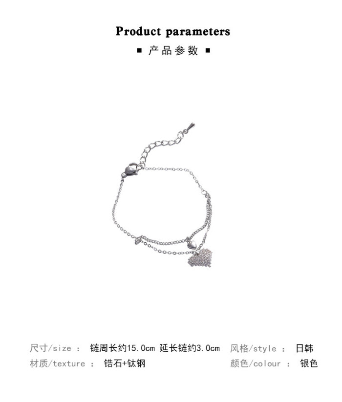 Double Layer Titanium Steel Love Heart Couple Bracelet Clasp Zircon Friendship Fashion Jewelry  h281