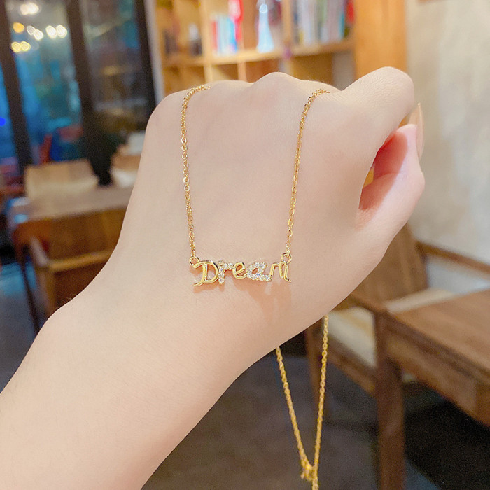 Fashion English letter Dream Zircon Pendant Necklace For Women fashion Clavicle Chain Choker Personality Jewelry Gift