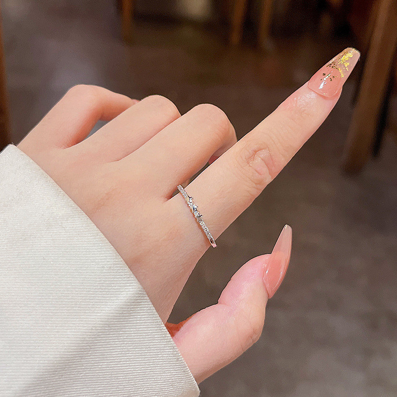 Cute Super Thin Silver Color CZ Zircon Star Rings Wedding Engagement Party Gifts for Women Lady Girl Lover's Fine Jewelry