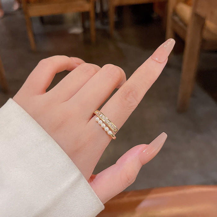 2022 New Creative Pearl Zircon Open Ring For Woman Fashion Korean Finger Ring Luxury Wedding Party Minimalist Jewelry Gifts