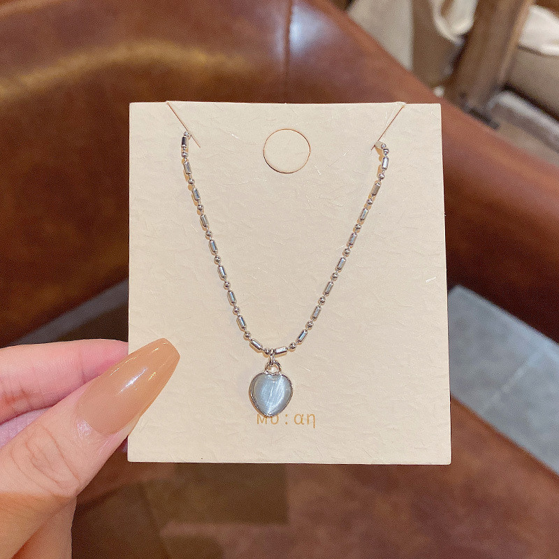 Trendy Fine Heart Shaped Opal Chain Pendant Necklace for Women Temperament Jewelry Shiny AAA Zircon Wedding Gift