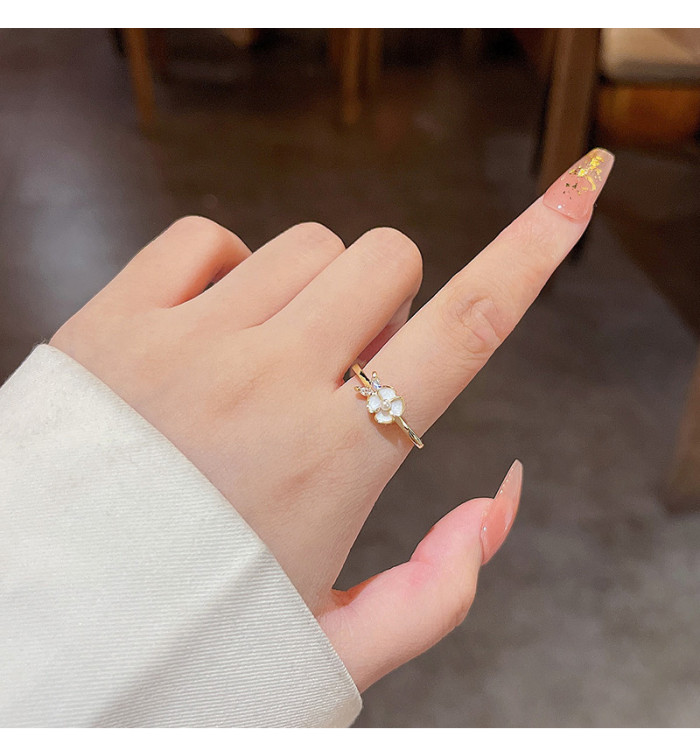 Simple Enamel Flower Rings for Women Engagement Jewelry Girls Adjustable Opening