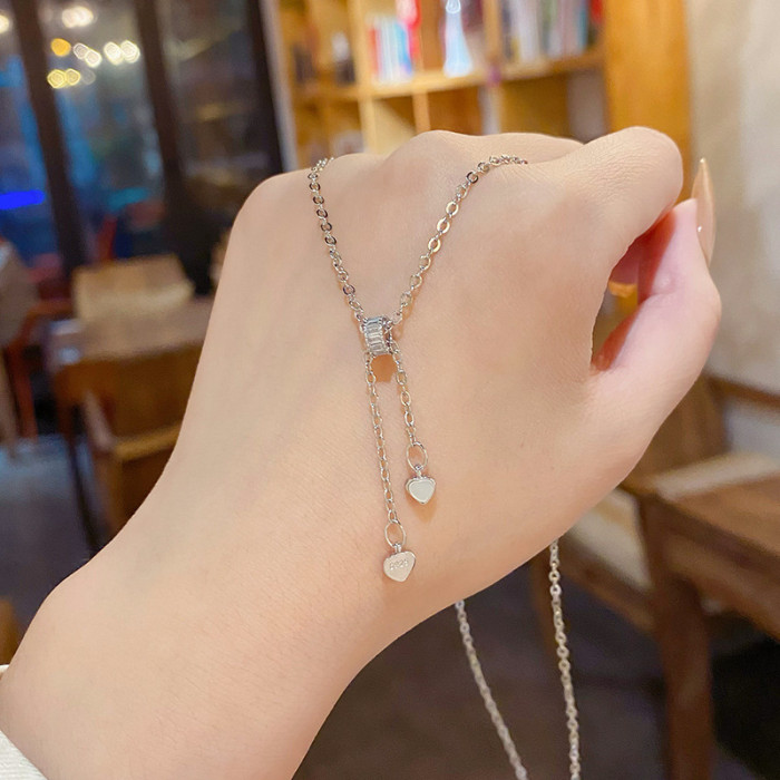 New Light Luxury Double Shell Heart Pendant Stainless Steel Necklaces For Women Korean Fashion Sweet Tassels Neck Chain Jewelry
