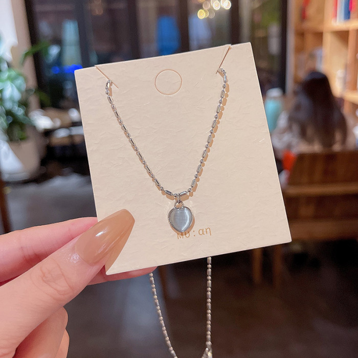 Trendy Fine Heart Shaped Opal Chain Pendant Necklace for Women Temperament Jewelry Shiny AAA Zircon Wedding Gift