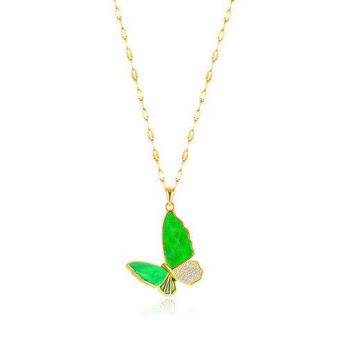 Ornament Fashion Luxury Green Butterfly Clavicle Chain Simple Stainless Steel Necklace