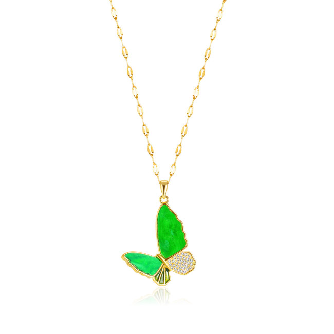 Ornament Fashion Luxury Green Butterfly Clavicle Chain Simple Stainless Steel Necklace