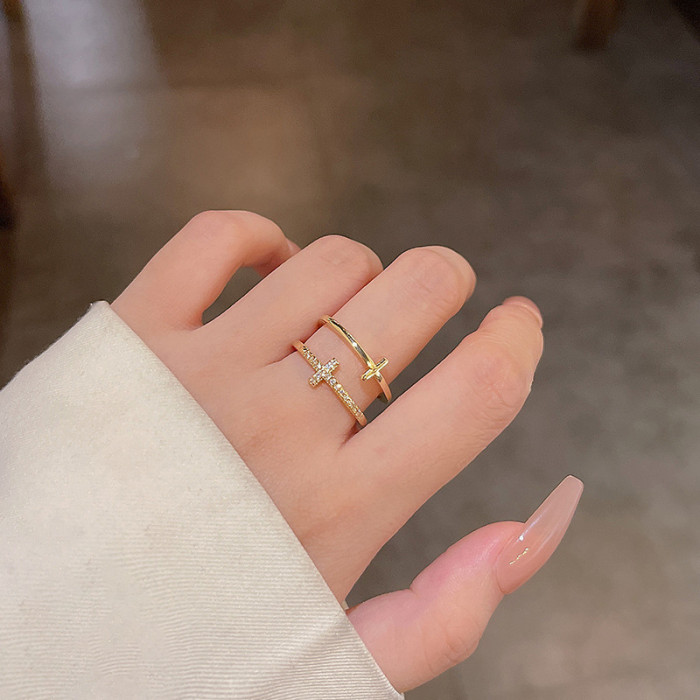 Double Cross Flashing Zircon Open Rings for Women Student Korean Index Finger Ring 2022 Fashion Jewelry Gift