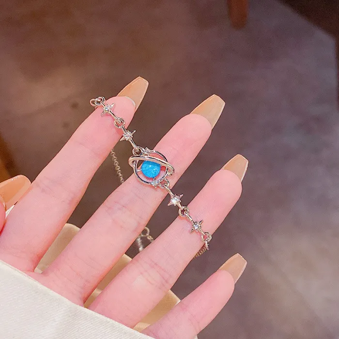 Fashion Blue Planet Charm Bracelet Bangle For Women Wedding Party Jewelry Gift