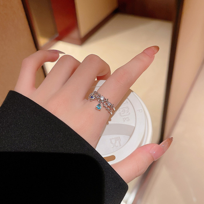Retro Minimalist Opening Rings for Women Double Layer Zircon Flower Adjustable Finger Ring Girl Personality Jewelry