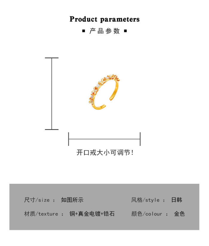 Korean New Design Fashion Jewelry Exquisite Copper Inlaid Zircon Flower Opening Simple Women Index Finger Ring
