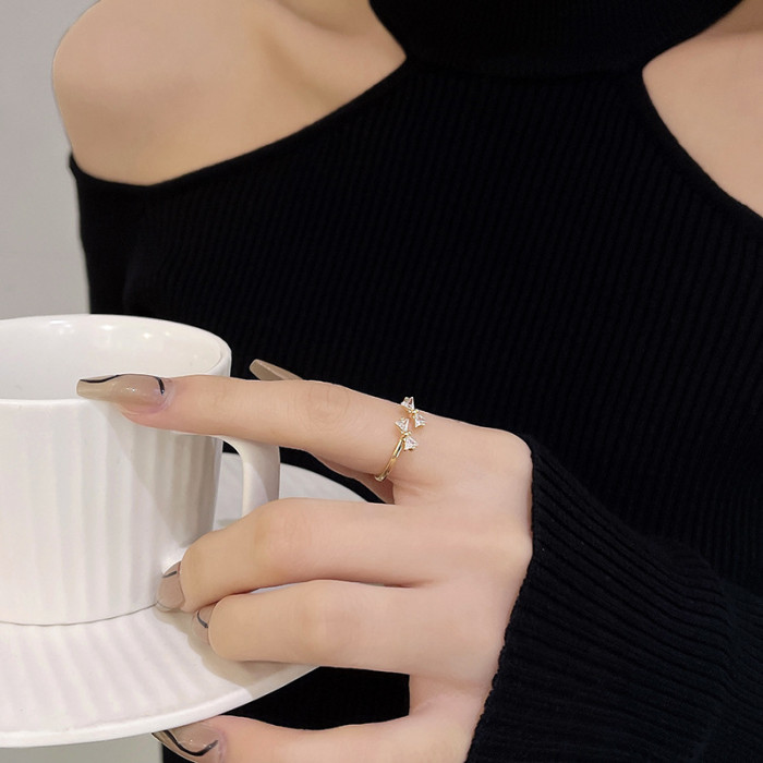 INS Fashion Light Luxury Minority Bow Ring Women Online Influencer Same Style Opening Adjustable Index Finger Ring Wholesale