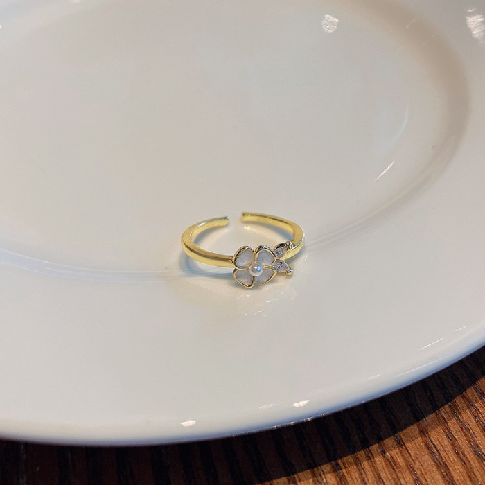 Simple Enamel Flower Rings for Women Engagement Jewelry Girls Adjustable Opening