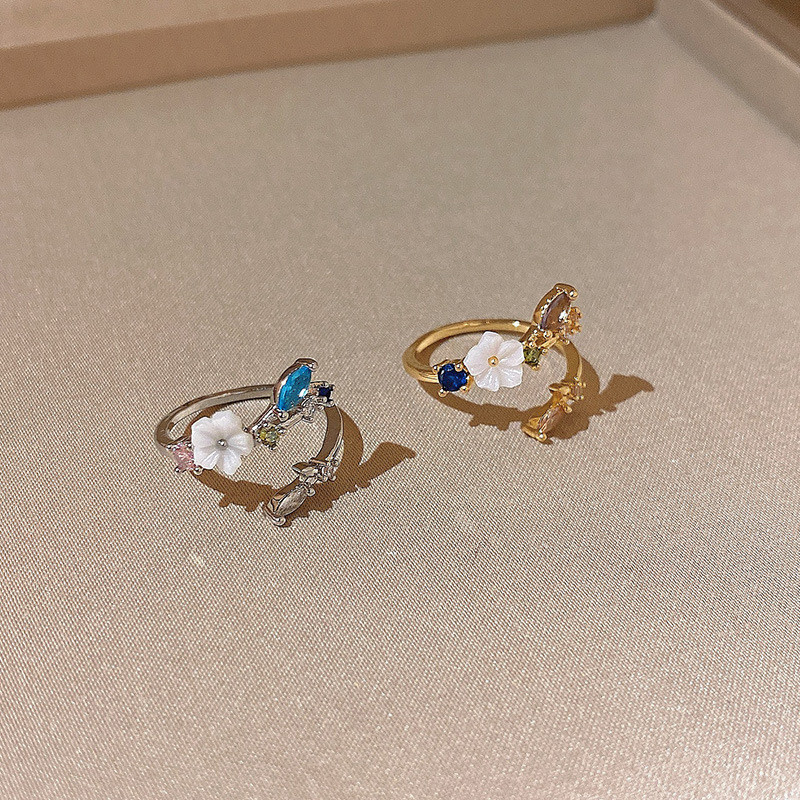 2022 Korean Delicate New Pearl Flower Leaf Ring Fashion Style Simple Versatile Open Ring Elegant Women's Jewelry