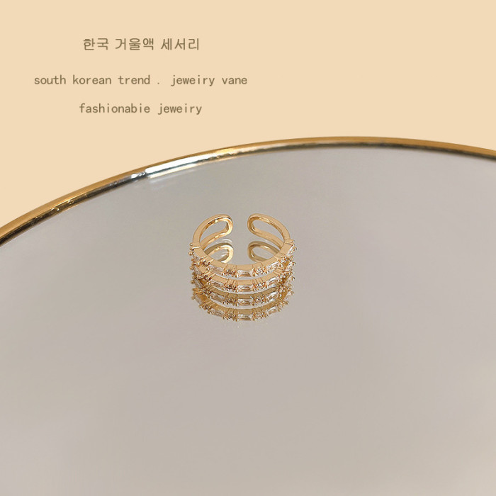 New Classic Zircon Gold Color Double Layer Open Rings For Womans South Korea Fashion Jewelry Gothic Party Girls' Luxury