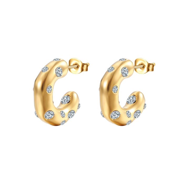 Stainless Steel Rhinestone Earrings Light Luxury Style Women's Elegant Titanium Steel  Trending Hoop Earrings  Women 059