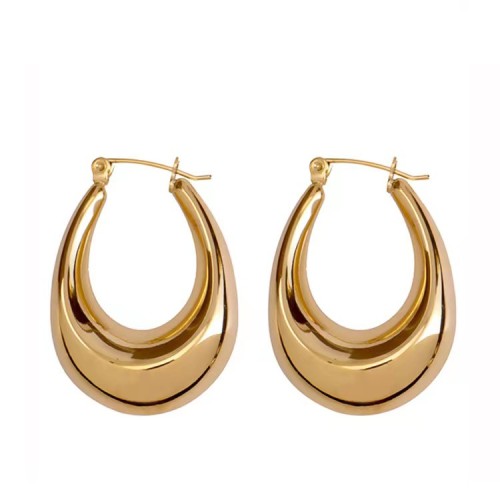 Hollow Oval Earrings Gold Stainless Steel Titanium Steel Personalized Ear Clips Women's Hoop Earrings