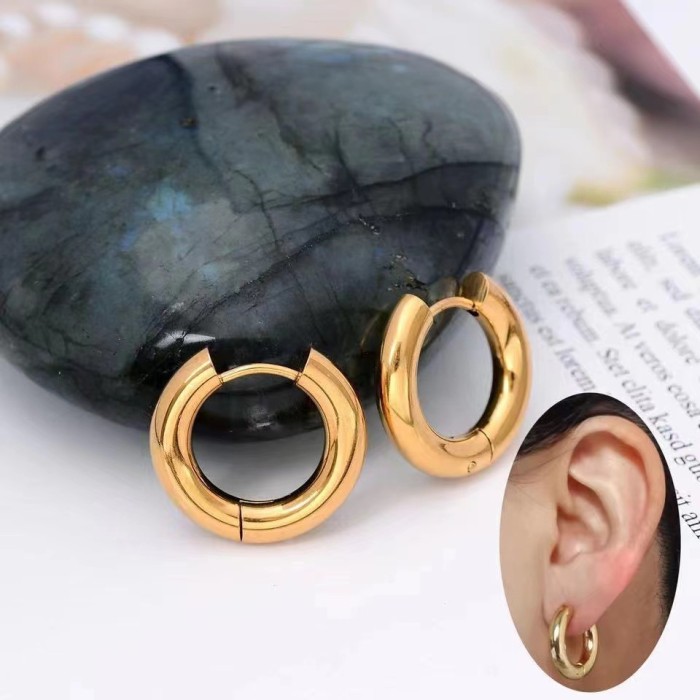 INS Style Titanium Steel Earrings Simple Fashion Unisex Gold Earrings Circle Gold Stainless Steel Hoop Earrings