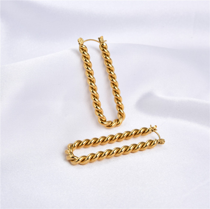 Fashionable Twisted 18K Gold  Ear Studs Twist Twisted Stainless Steel Titanium Steel Women' Hoop Earring