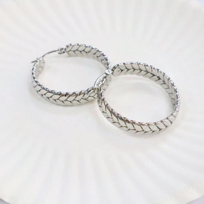 Fashion Titanium Steel Round Earrings 18K Gold Stainless Steel Wheat Geometric Circle Women's  Hoop Earring