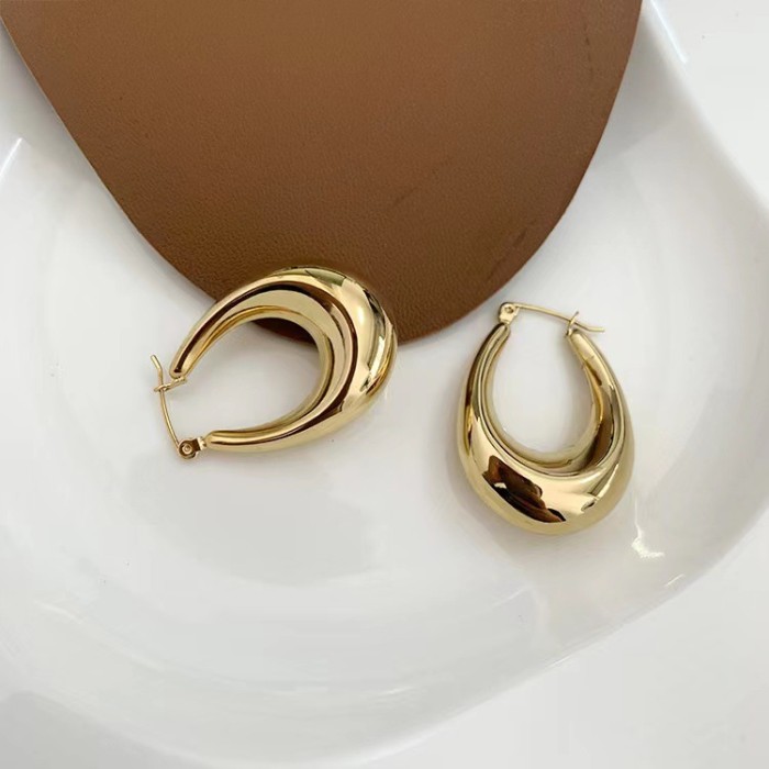 Hollow Oval Earrings Gold Stainless Steel Titanium Steel Personalized Ear Clips Women's Hoop Earrings