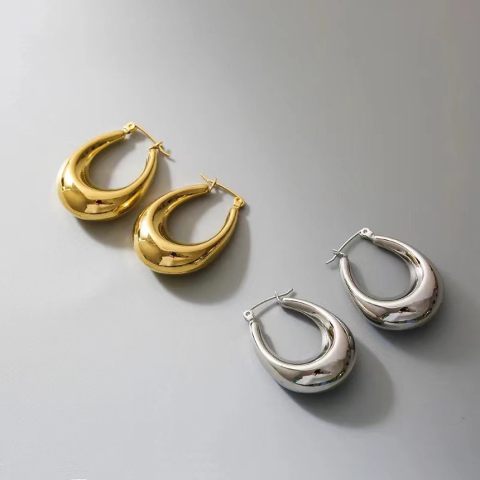 Hollow Oval Earrings Gold Stainless Steel Titanium Steel Personalized Ear Clips Women's Hoop Earrings