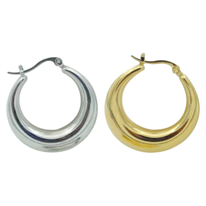 Wholesale Retro Stainless Steel Hollow Earrings Simple Smooth Glossy Titanium Steel Earrings Luxury Hoop Earrings