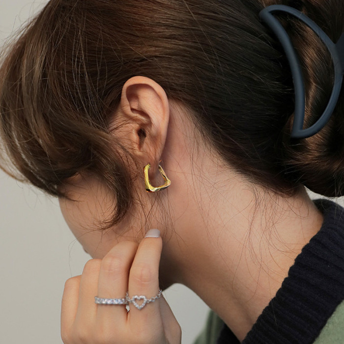INS Elegant Titanium Steel Earrings Mild Luxury Retro Triangle Earrings Creative Sense Smart Trend Irregular Hoop Earrings