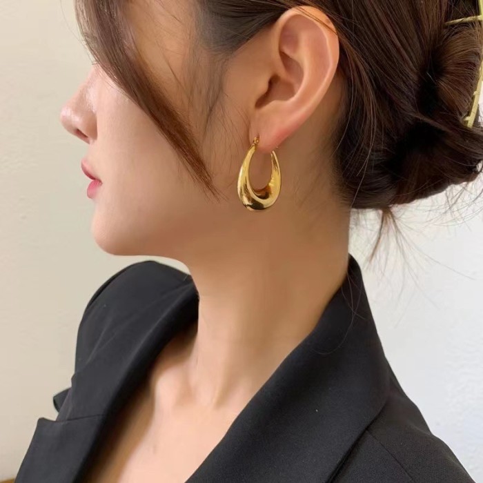 Hollow Oval Earrings Gold Stainless Steel Titanium Steel Personalized Ear Clips Women's Hoop Earrings