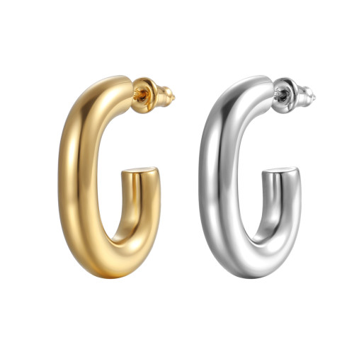 18K Gold Plated Stainless Steel Earrings Heavy Metal C Shape Oval Women's Ear Clip Hoop Earring for Women