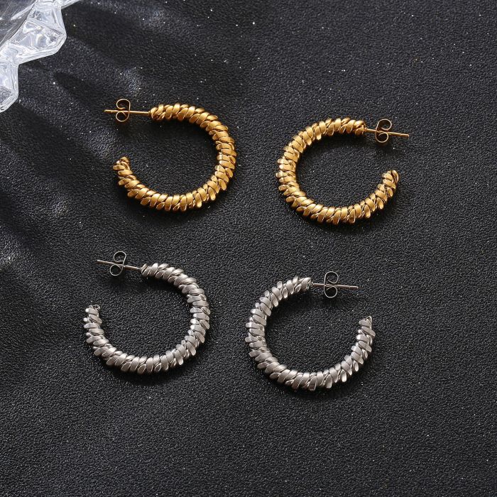 Fashionable Stainless Steel C  Earrings Ins Style Women's 18K Gold Twisted Line Titanium Steel Hoop Earrings