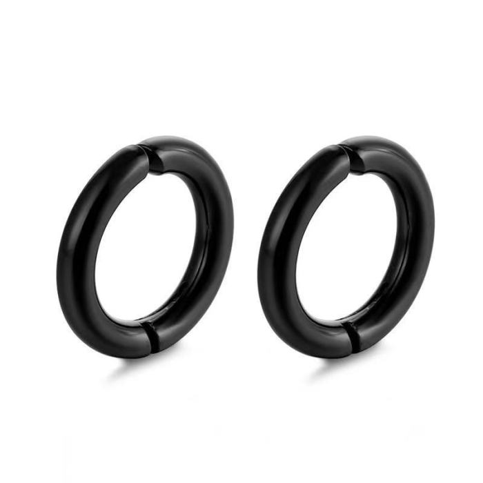 Black Series Punk Titanium Steel Ear Clips Non-Piercing Earrings Men's WomenFashion Korean Hoop Earrings