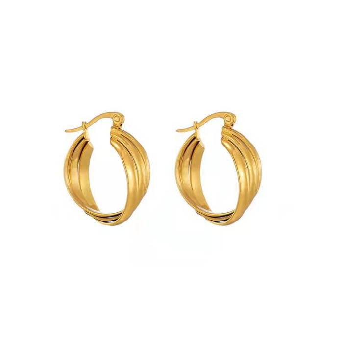 Fashion Titanium Steel Spiral Twisted  Stainless Steel Personality Elegance Simplicity Ins Trendy Hoop Earrings